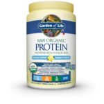Garden of Life Raw Organic Protein, Vanilla, 624g. Packed with 22 Grams of Certified Organic Plant Protein, including organic peas grown and processed in Canada. Assists in building and repairs muscles. Loaded with 14 organic sprouted grains, seeds and legumes, with probiotics and enzymes added to promote comfortable and efficient digestion