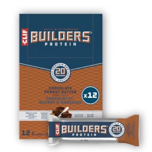 CLIF BUILDERS Protein Bars, Chocolate Peanut Butter Flavour, 20g of Protein, Prepared in Canada, Gluten Free, No Artificial Sweeteners, 68 g (Pack of 12)