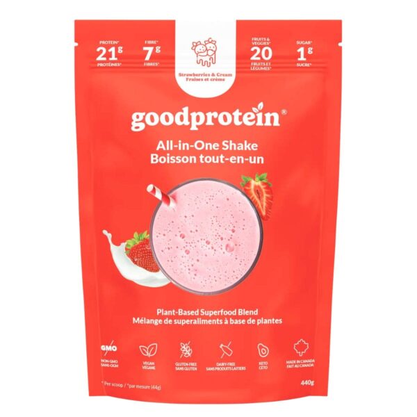 Good Protein All-In-One Shake Plant-Based Superfood Blend Strawberries & Cream, 440g