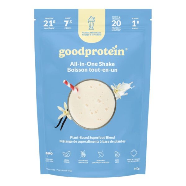 Good Protein All-In-One Shake Plant-Based Superfood Blend Vanilla Milkshake, 440g